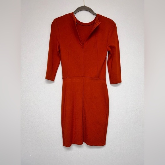 Top Shop Rust Orange 3/4 Sleeve Tulip Hem Dress NWOT size 4​​ - Picture 4 of 8